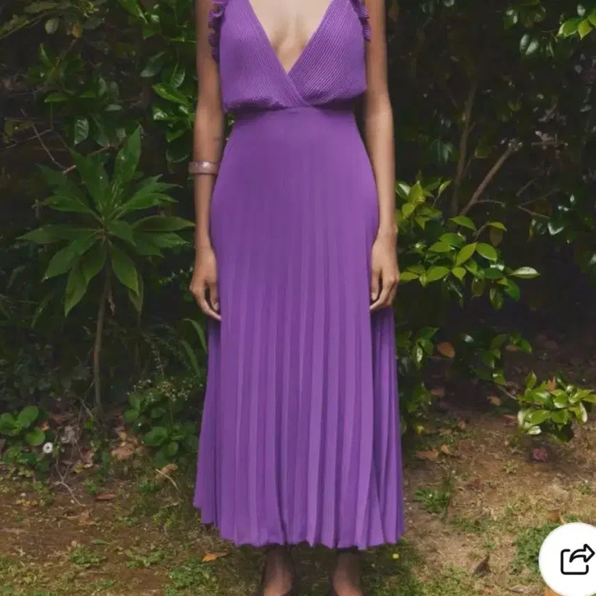 [BUNJANG] Zara Pleated Long Dress Purple L / 자라 플리츠 롱 원피스 퍼플 L