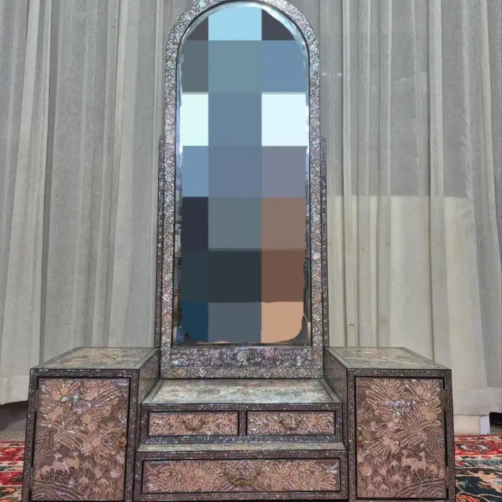 [BUNJANG] 1970s Vintage Mother-of-Pearl Tabletop Vanity with Mirror / 70S 빈티지 이조자개 화조장생문 경대 (화장대)
