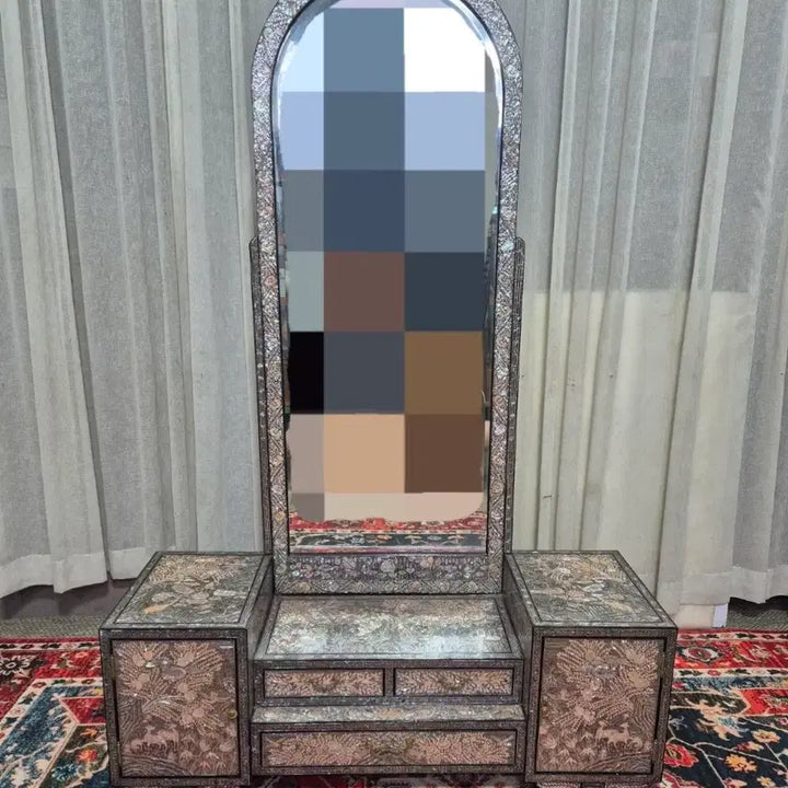 [BUNJANG] 1970s Vintage Mother-of-Pearl Tabletop Vanity with Mirror / 70S 빈티지 이조자개 화조장생문 경대 (화장대)