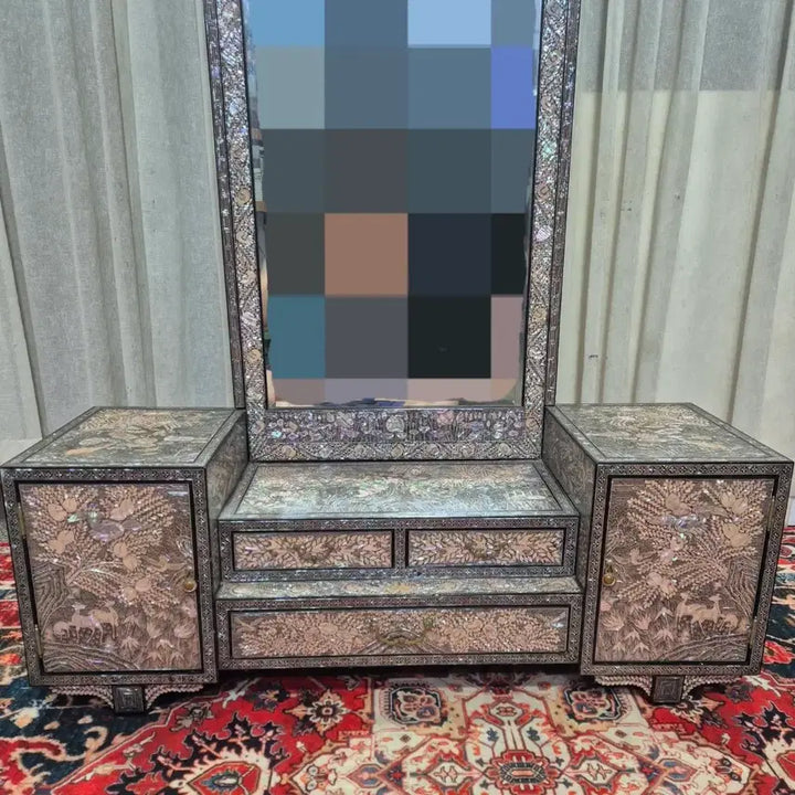 [BUNJANG] 1970s Vintage Mother-of-Pearl Tabletop Vanity with Mirror / 70S 빈티지 이조자개 화조장생문 경대 (화장대)