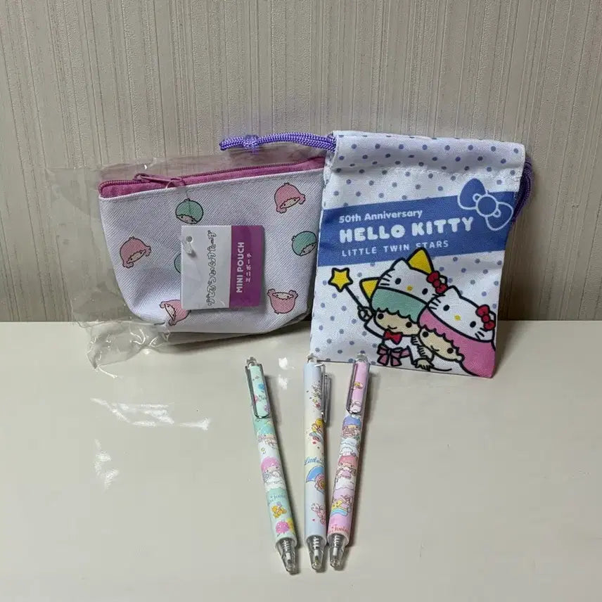 [BUNJANG] Sanrio Little Twin Stars 5-Piece Set Pouch, Wallet, Stationery Bundle / 산리오 리틀트윈스타 5종 세트 일괄판매 키키라라 파우치 지갑 필기구