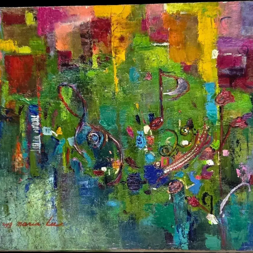 [BUNJANG] Lee Maria Abstract Oil Painting "Musical Notes" (8 Pyeong) / *이 마리아화백추상화 그림 액자 - 음표 디자인[80만원20%]