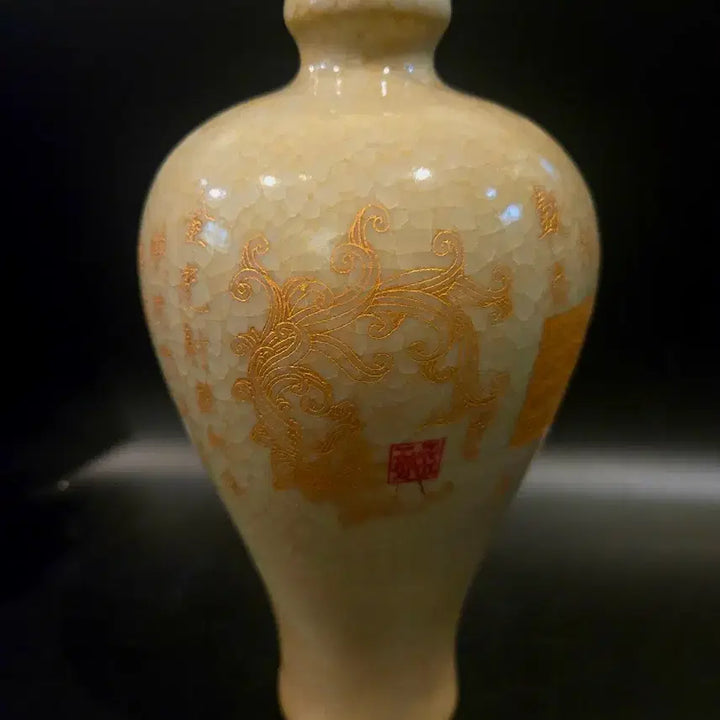 [BUNJANG] Goryeo Dynasty Celadon Vase with Gold Enamel Phoenix Motif / 관요 어린문 금채 봉황문 매병