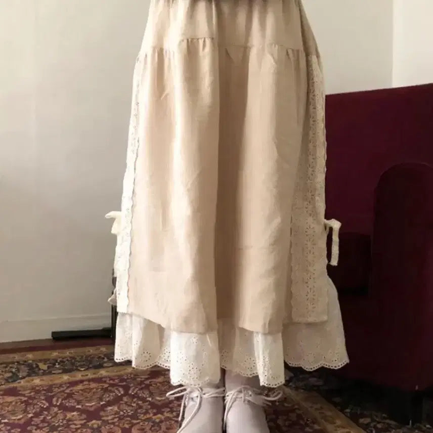 [BUNJANG] Nizi Side Ribbon Vintage Skirt / 니지 사이드리본 빈티지 스커트