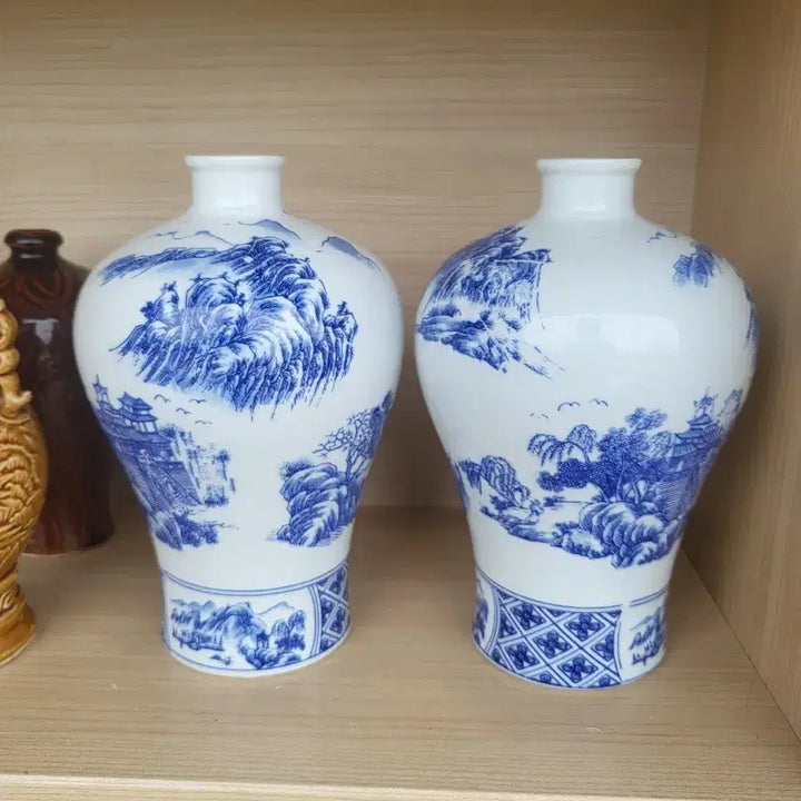 [BUNJANG] Blue and White Porcelain Vase Set (2 pcs) / 청화백자 도자기 화병 2개 세트