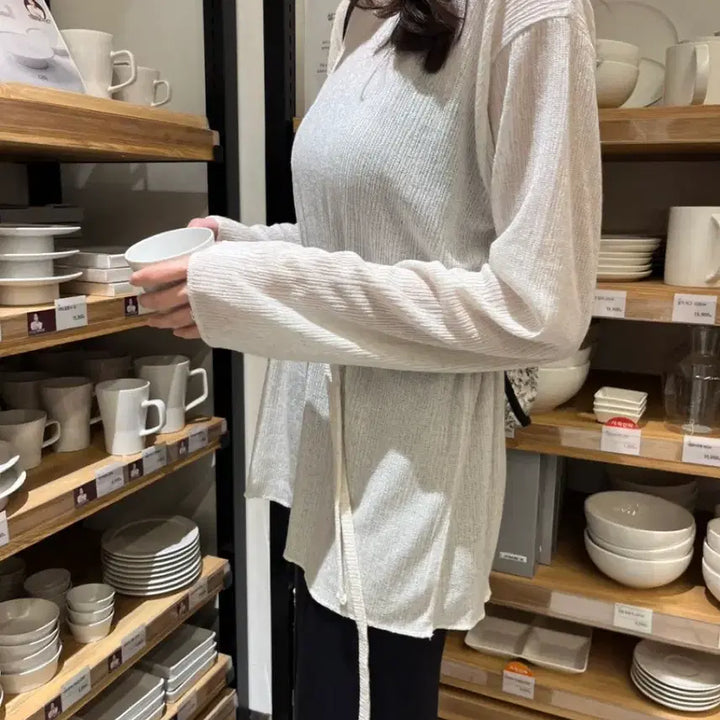 [BUNJANG] Linen See-Through Knit New / 린넨 시스루니트 새상품