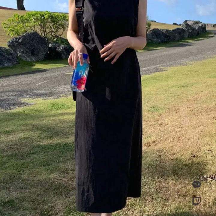 [BUNJANG] Dearment Matte Nylon Sleeveless Long Dress Black S / (디어먼트/4.6만원)매트 나일론  나시 롱 원피스 블랙 S