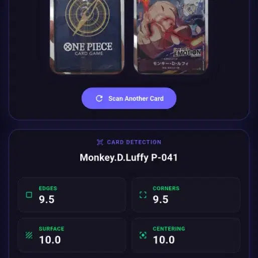 [BUNJANG] One Piece Luffy Emotion Graded Card (Expected Grade 10) Unsealed / 원피스 루피 이모션 10등급 예상 카드 미개봉 2장 각각 팔아요