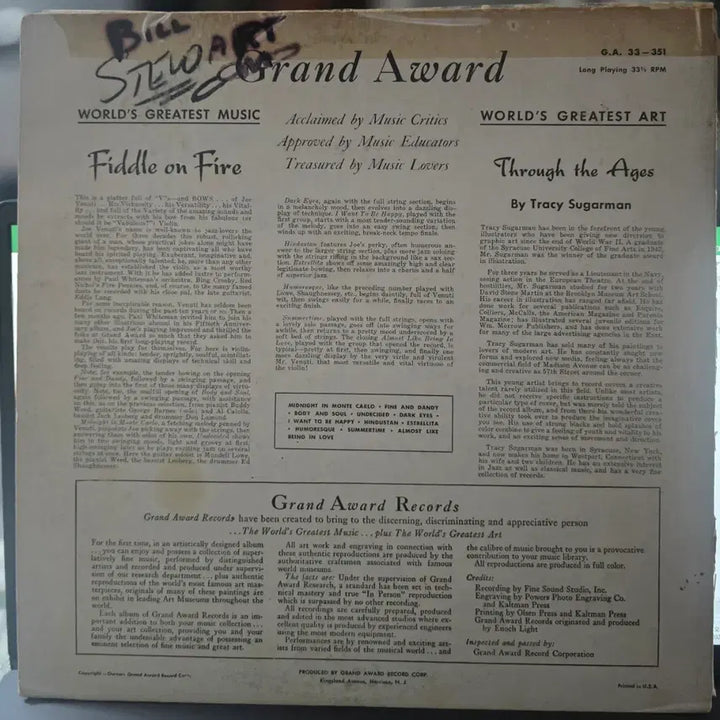 [BUNJANG] Joe Venuti Fiddle on Fire Jazz LP (US Pressing) / 조 베누티_Fiddle on Fire_재즈LP(US)