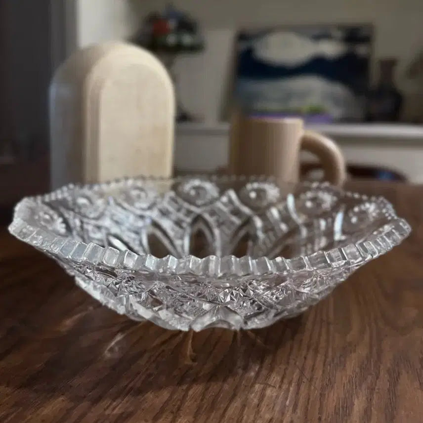 [BUNJANG] Large Crystal Ball Fruit Basket Vintage European Interior Object / 미국 앤틱 대형 크리스탈볼 인테리어 유리 오브제 과일 바구니 빈티지 유럽