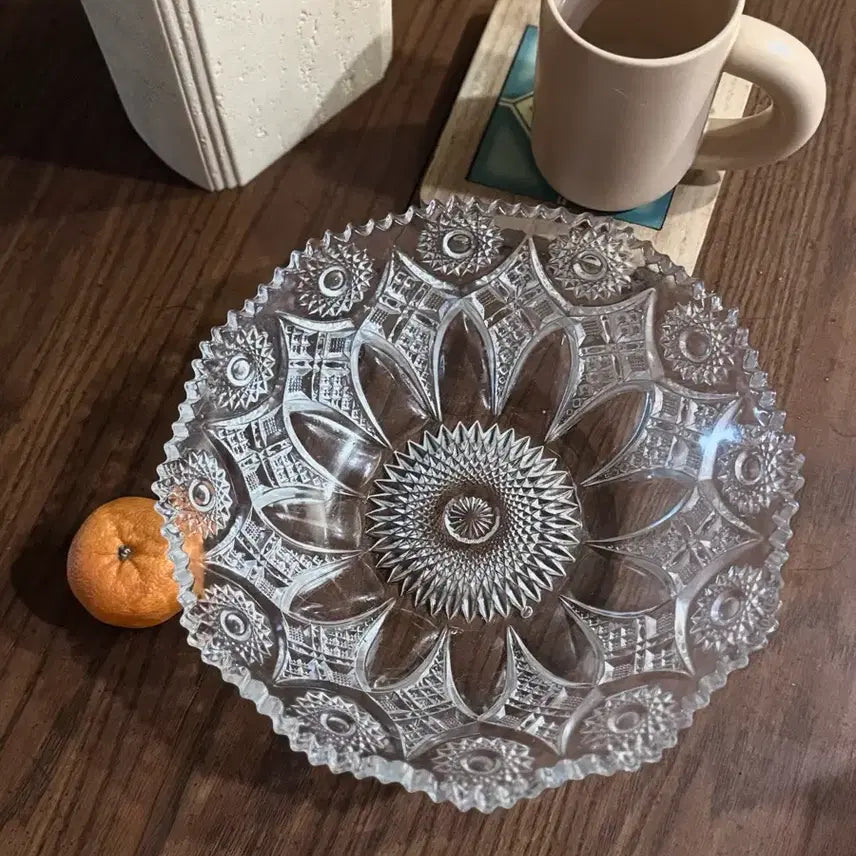 [BUNJANG] Large Crystal Ball Fruit Basket Vintage European Interior Object / 미국 앤틱 대형 크리스탈볼 인테리어 유리 오브제 과일 바구니 빈티지 유럽
