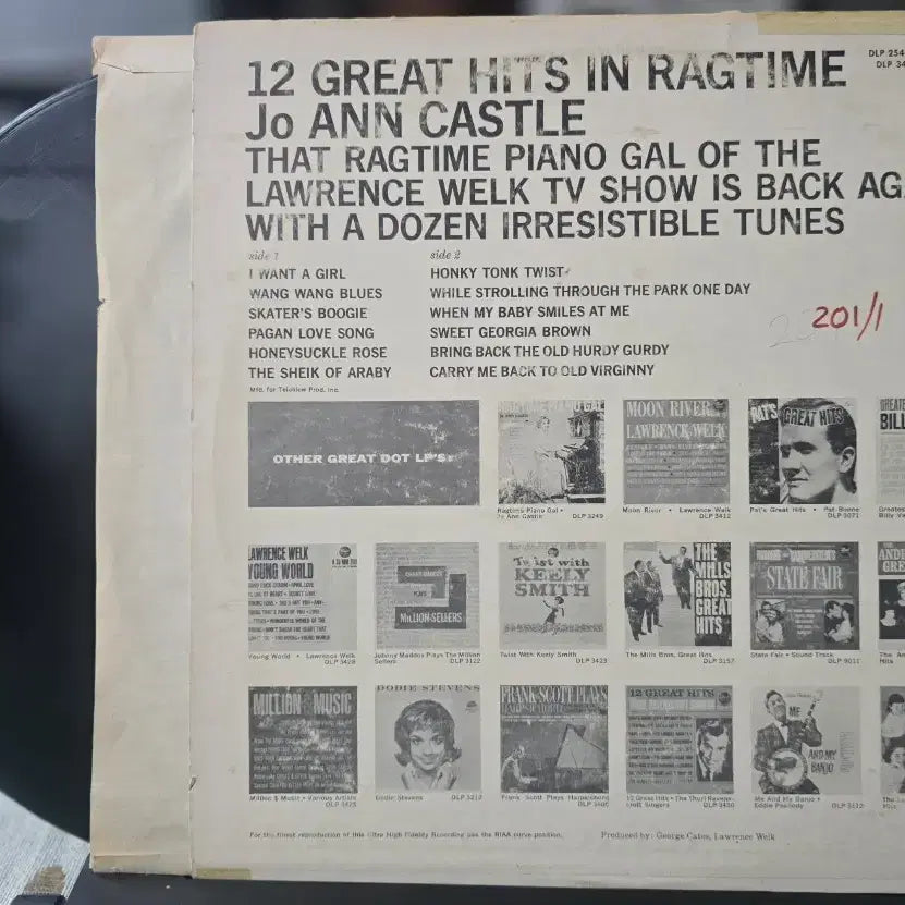 [BUNJANG] Jo Ann Castle 12 Great Hits in Ragtime Jazz LP (US) / 조앤 캐슬_12 Great Hits in Ragtime_재즈LP(US)