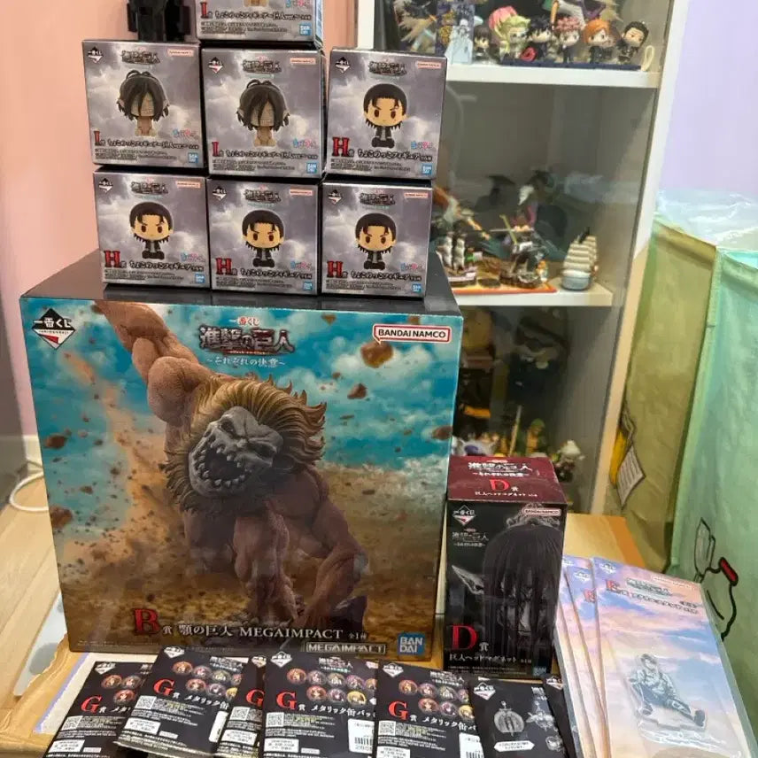 [BUNJANG] Attack on Titan Ichiban Kuji Goods Bundle Set (B Prize, D Prize, Chokonokko) / (새상품일괄)진격의거인 제일복권 종미 마그넷 D상,초코노코 및 하위상