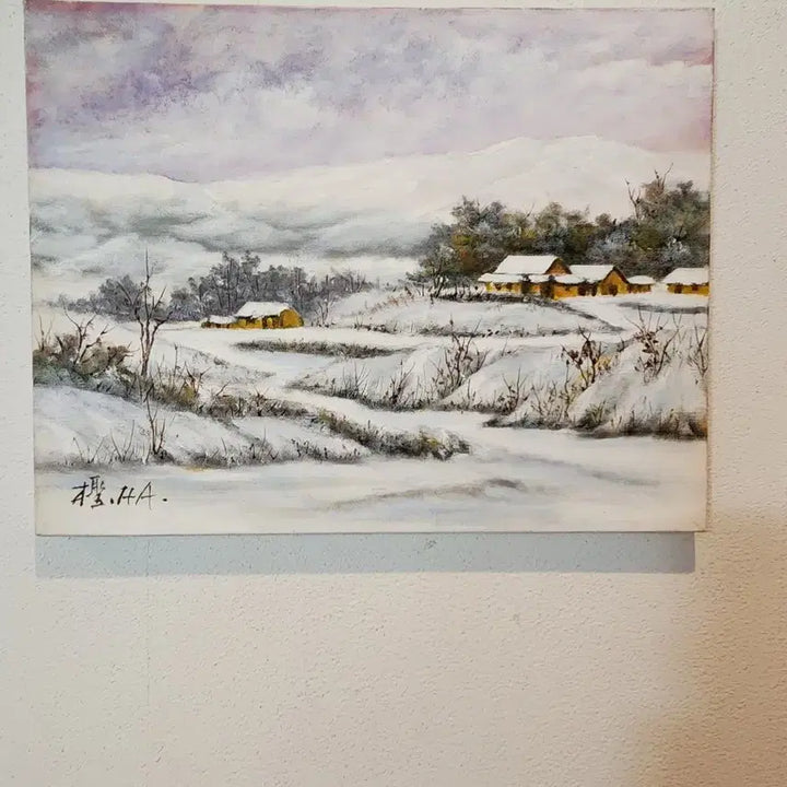 [BUNJANG] Ha Jung-dal "Snowy Landscape" Oil on Canvas Painting (2010) / 하정달작 눈 내린 마을, 마음속에 멈춰 선 고요한 시간유화