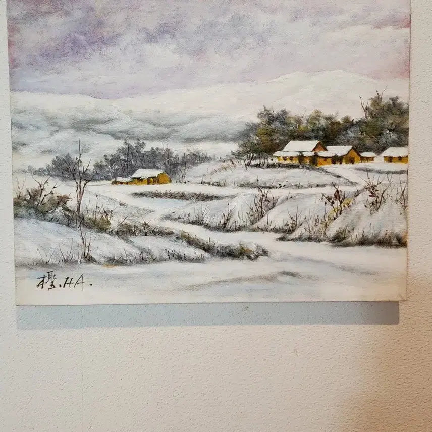 [BUNJANG] Ha Jung-dal "Snowy Landscape" Oil on Canvas Painting (2010) / 하정달작 눈 내린 마을, 마음속에 멈춰 선 고요한 시간유화