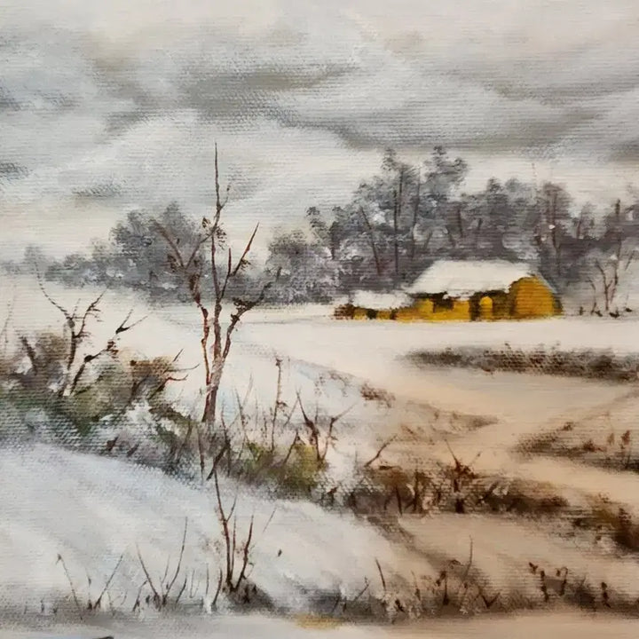 [BUNJANG] Ha Jung-dal "Snowy Landscape" Oil on Canvas Painting (2010) / 하정달작 눈 내린 마을, 마음속에 멈춰 선 고요한 시간유화