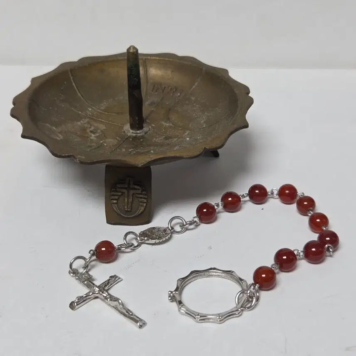 [BUNJANG] 1984 Korean Catholic 200th Anniversary Rosary and Candlestick Set / 1984 한국천주교 200주년 기념 묵주 촛대 가톨릭
