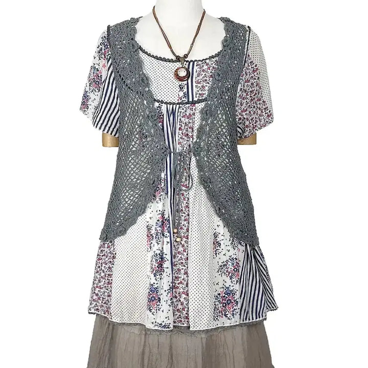 [BUNJANG] Earth Music &amp; Ecology Knit Crochet Vest - Grey / 일본빈티지 어스뮤직 뜨개그물크로셰크로쉐 조끼그레이 모리걸하구미룩갸루y2k