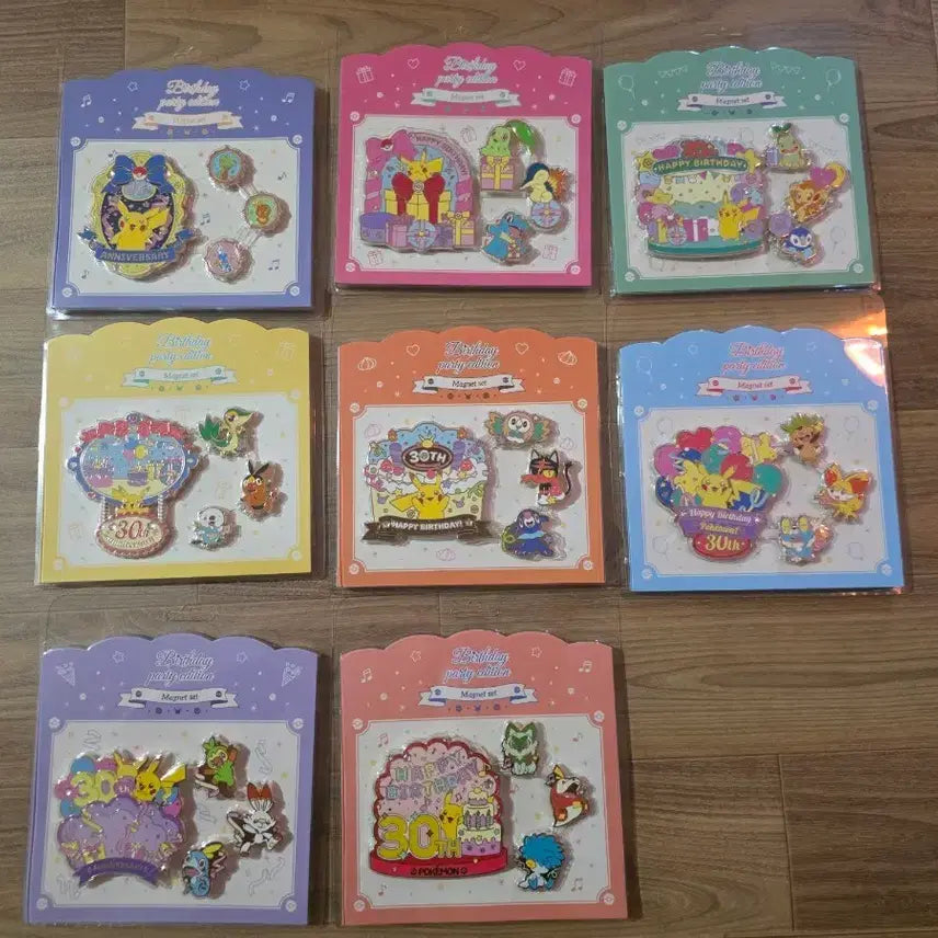 [BUNJANG] Pokemon 30th Anniversary Birthday Party Edition Magnet Badge Set (Gen 2-9) / 포켓몬 30주년 생일파티 에디션 마그넷 뱃지 세트 2~9세대 일괄