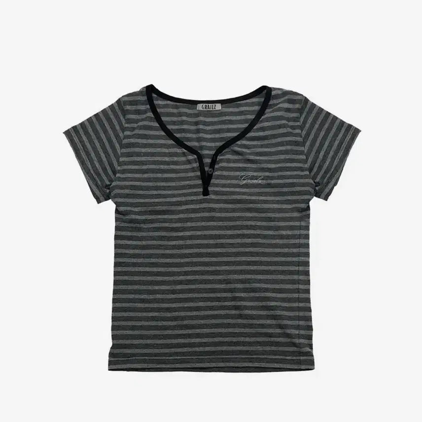 [BUNJANG] Grailz Button Stripe Top [Grey] / 그레일즈 BUTTON STRIPE TOP [GREY]