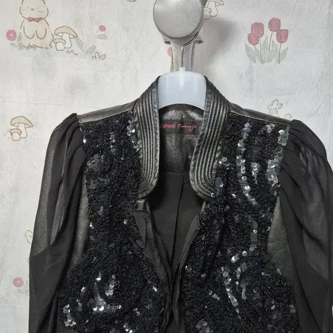 [BUNJANG] Sequin and Lambskin Mix Short Jacket / 오브제  (스팽글+ 양가죽) 숏   자켓