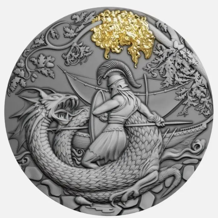 [BUNJANG] Niue 2022 Warriors and Dragons 2oz 99.9% Silver Proof Coin with Partial 24k Gold Plating / 전사 vs 드래곤 (제이슨과 아르고넛) 2온스 999% 실버