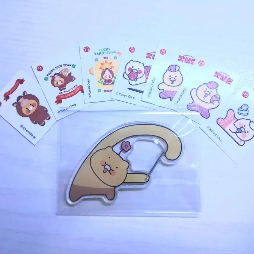 [BUNJANG] Kakao Friends Chunsik Collaboration Carabiner &amp; 7 Mat Samchuns Ppangbu Seal Bundle Set / 도로롱 춘식이 콜라보 춘식이 카라비너 + 맛삼춘 띠부씰 7개 일괄 양도