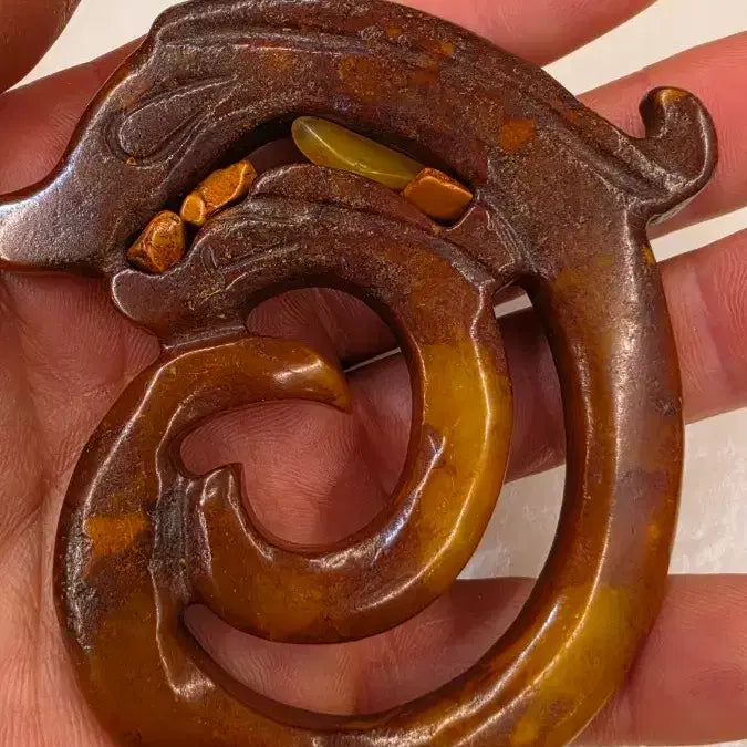 [BUNJANG] Hongshan Culture Jade Dragon with Child Antique / 고옥에강옥 홍산문화옥 시룡어미와자식 0527