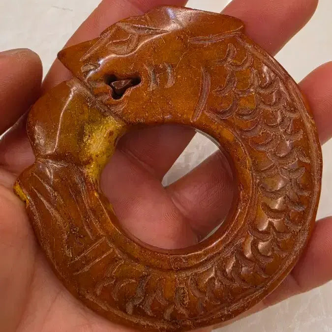 [BUNJANG] Gogaeganggok Circular Dragon Pattern Red Jade Ornament / 고옥에강옥 원형 용문홍옥 0527