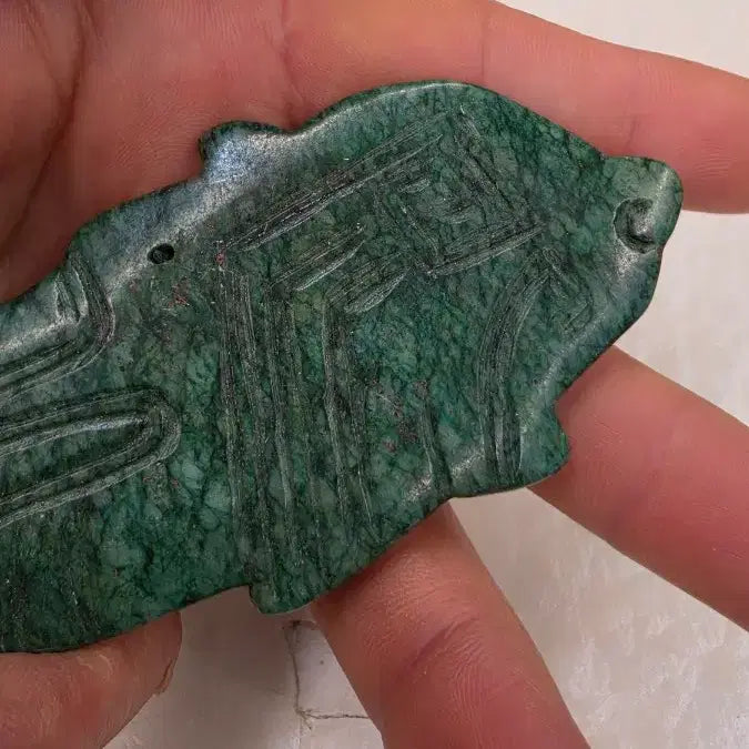 [BUNJANG] Rare Celadon Green Fish Pattern Jade Gokus (Small Jade) / 고옥에강옥 희귀 청녹어문옥 0527