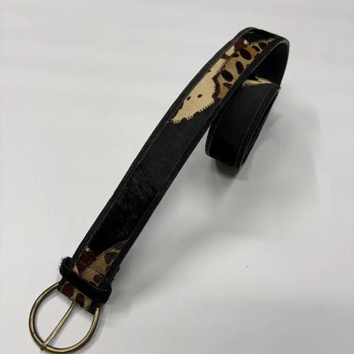 [BUNJANG] Vintage Western Leopard Patchwork Hair-On Leather Belt / 빈티지 웨스턴 레오파드 패치워크 헤어온 레더 벨트