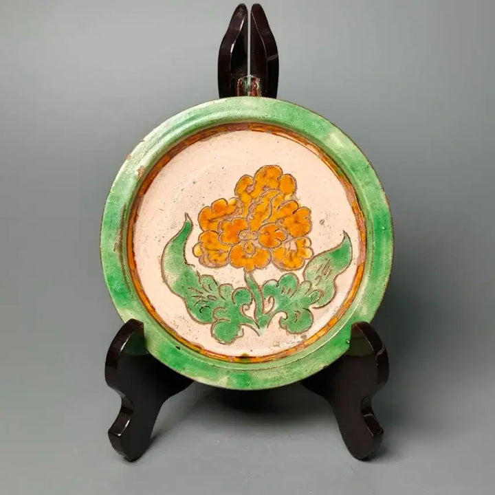 [BUNJANG] Yodae Dynasty Celadon Porcelain Flower Pattern Large Plate - Antique Chinese Ceramic Art / [진품] 요대 출토품 삼채 화훼문 대반 중국도자기 골동품 고미술품 수집품