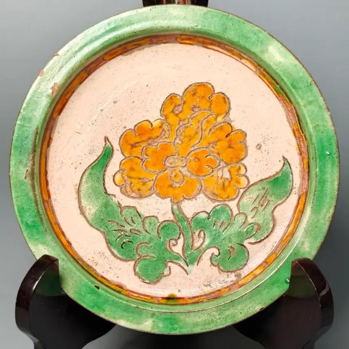 [BUNJANG] Yodae Dynasty Celadon Porcelain Flower Pattern Large Plate - Antique Chinese Ceramic Art / [진품] 요대 출토품 삼채 화훼문 대반 중국도자기 골동품 고미술품 수집품