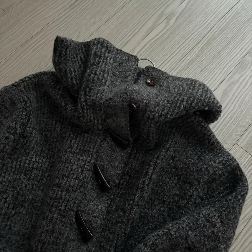 [BUNJANG] Two-Way Charcoal Gray Cropped Knit Off-Shoulder Sweater / 투웨이 차콜 그레이 도톰 반크롭 니트 오프숄더 하이넥 가능