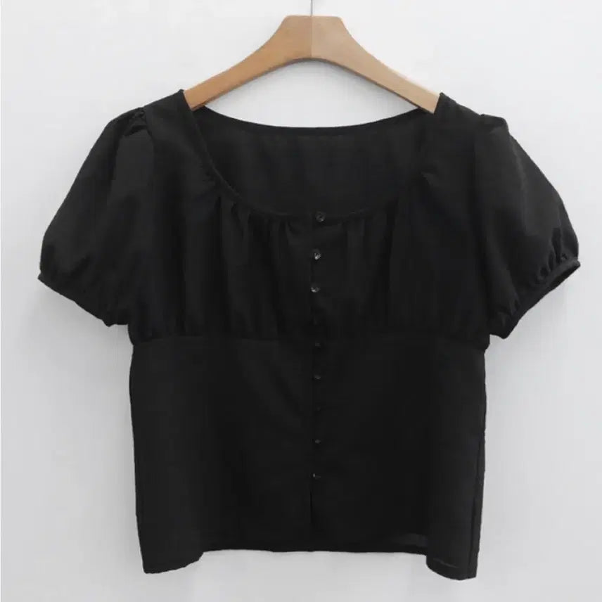[BUNJANG] Mood in Slow Marcel Shirring Summer Short-Sleeve Blouse - Black / 무드인슬로우 반팔블라우스