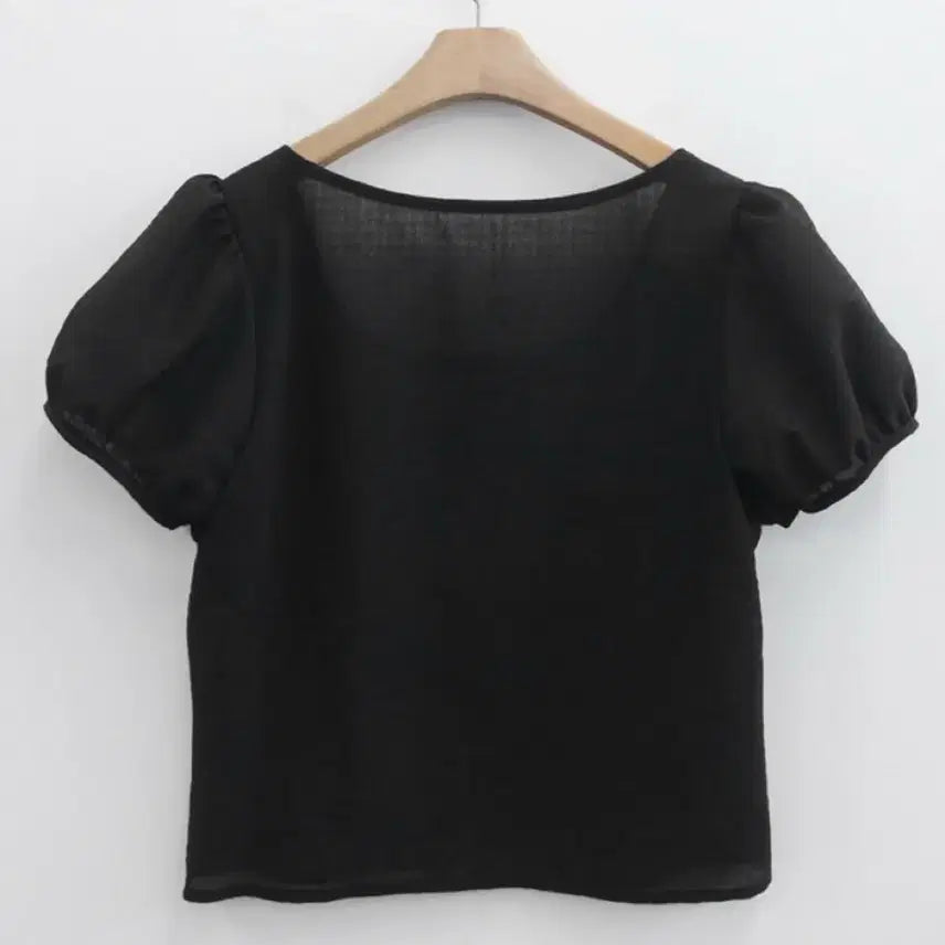 [BUNJANG] Mood in Slow Marcel Shirring Summer Short-Sleeve Blouse - Black / 무드인슬로우 반팔블라우스