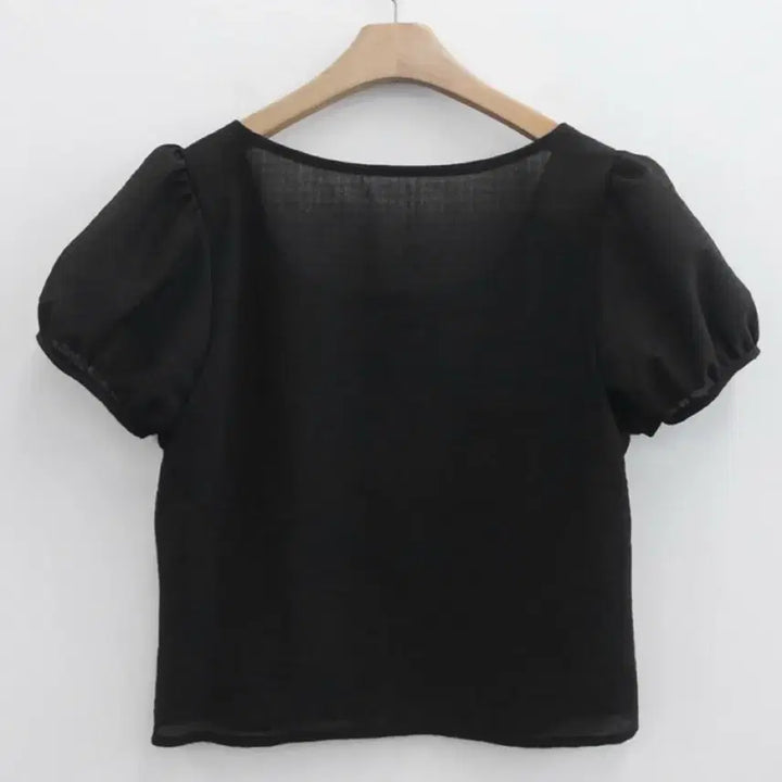 [BUNJANG] Mood in Slow Marcel Shirring Summer Short-Sleeve Blouse - Black / 무드인슬로우 반팔블라우스