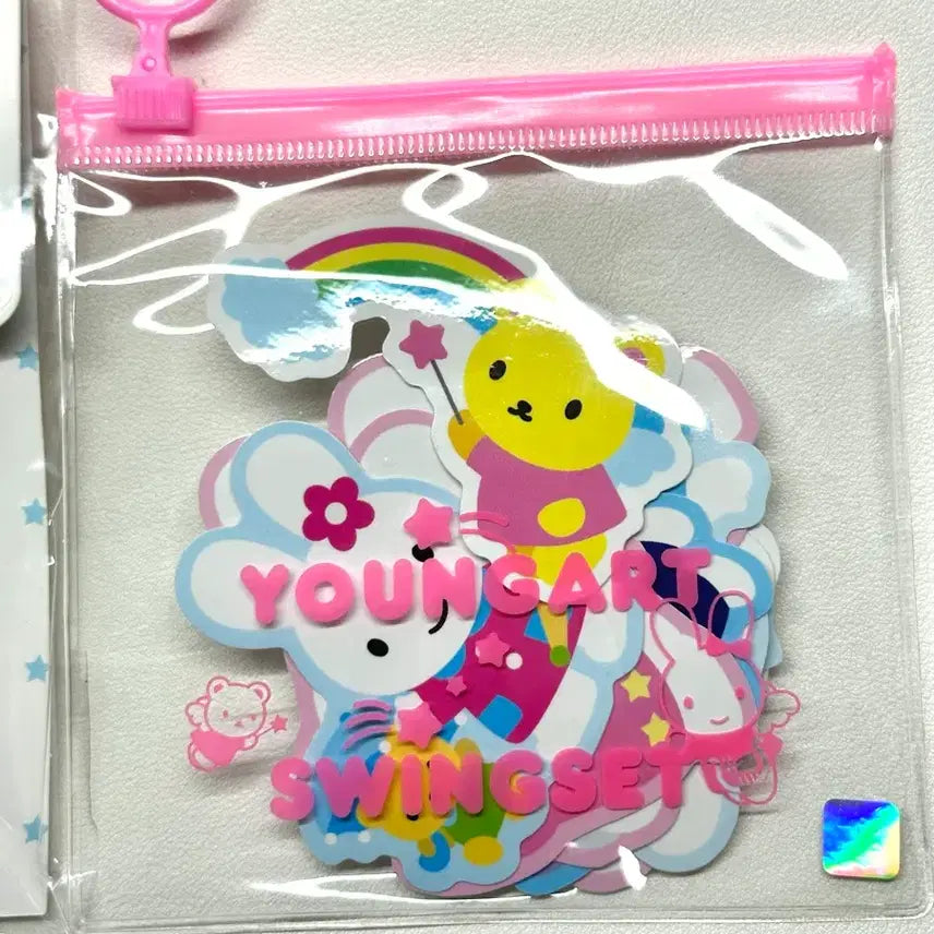 [BUNJANG] Swing Set Young Art Floppy Keychain &amp; Piece Sticker Bundle Set / 일괄) 스윙셋 영아트 플로키키링 영아트조각스티커