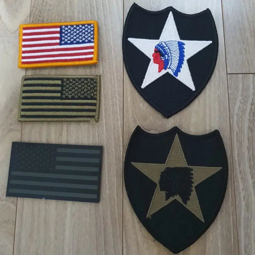 [BUNJANG] US Army 2nd Infantry Division Indianhead &amp; US Flag Patch / 미 육군 미2사단 인디언헤드 부대 패치 / 미 육군 성조기 패치