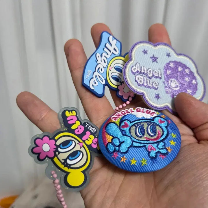 [BUNJANG] Vintage Angel Blue Watpen Badge Set - Classic Cartoon Character Goods / 빈티지 토이 인형 고전 만화 피규어 캐릭터 굿즈 엔젤블루 왓펜 뺏지 세트