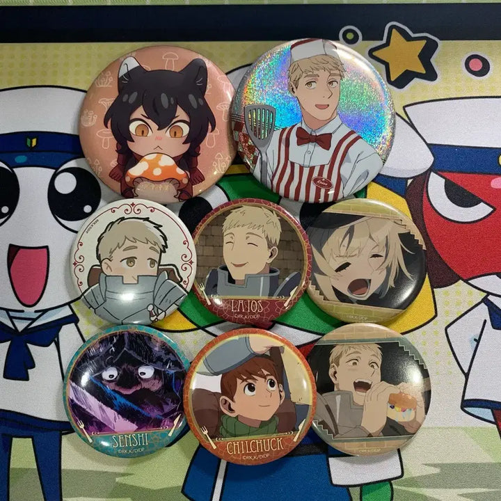 [BUNJANG] Dungeon Meshi Batch Set: Laios, Marcille, Chilchuck, Senshi, Izutsumi Badges / 일괄))던전밥 라이오스 파린 칠책 센시 이즈츠미 쿠지 뱃지 판매