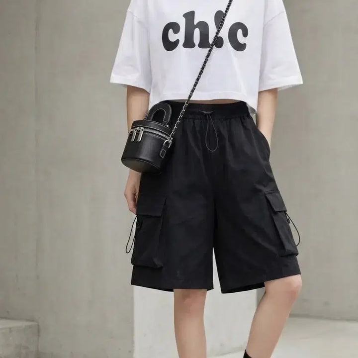 [BUNJANG] Unisex Oversized Short Cotton T-shirt + Cargo Set / 새상품 오버핏숏면티+카고세트 (남여공용)
