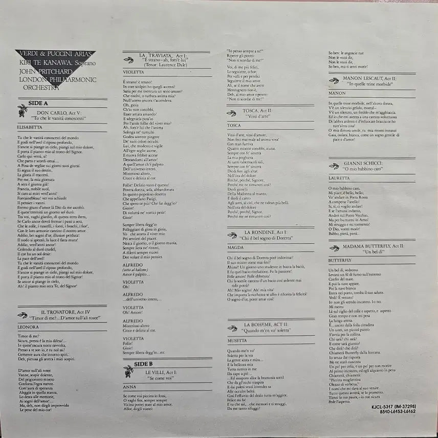 [BUNJANG] Kiri Te Kanawa Verdi &amp; Puccini LP Vinyl Record / 키리 테 카나와 Verdi &amp; Puccini LP