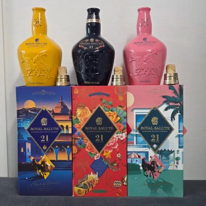 [BUNJANG] Royal Salute 21 Year Old 3 Type Set Empty Bottles with Cases / 로얄살루트 21년산 3종 세트 공병