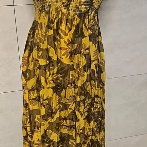 [BUNJANG] Flower Pattern Long Dress / 플라워 패턴 밴딩 롱 원피스