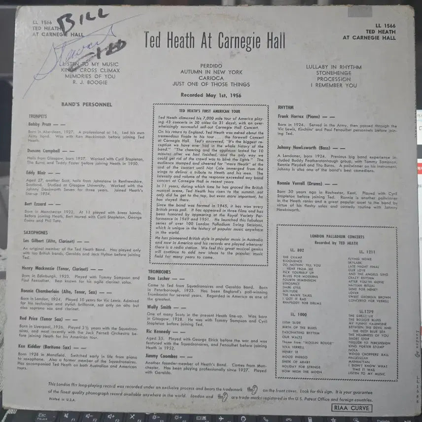 [BUNJANG] Ted Heath at Carnegie Hall UK Jazz LP / 테드히스_Ted Heath at Carnegie Hall_재즈LP(UK)
