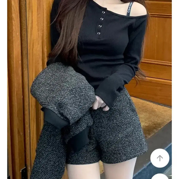 [BUNJANG] Young &amp; Rich Off-Shoulder One-Shoulder Knit Top / 에이블리 영앤리치 플러팅 티 오프숄더 원숄더 니트