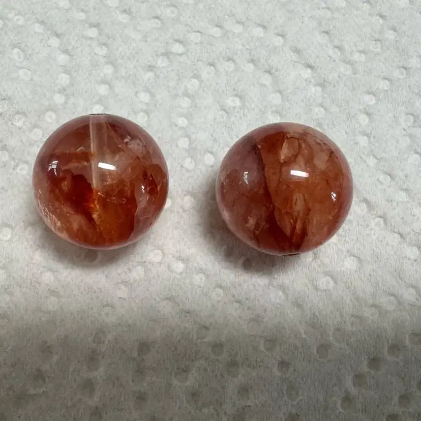 [BUNJANG] Hematoid Quartz Crystal Natural Raw Stone Beads (2 pcs) / 화염석 홍교화 수정 헤마토이드 쿼츠 천연원석 2개(하자) 처리