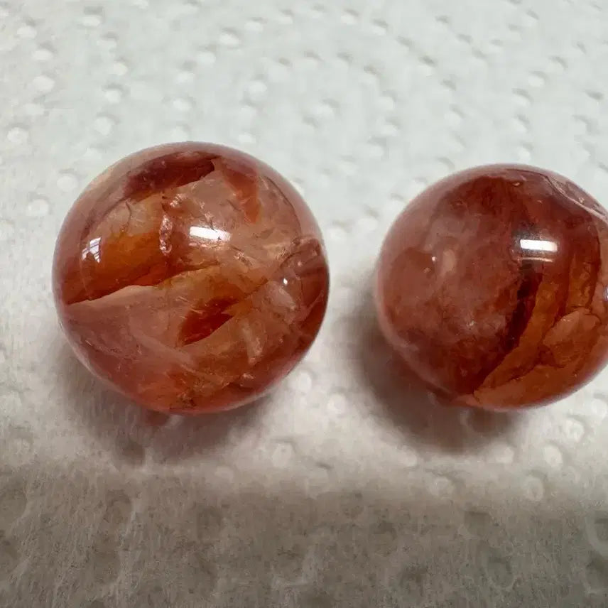 [BUNJANG] Hematoid Quartz Crystal Natural Raw Stone Beads (2 pcs) / 화염석 홍교화 수정 헤마토이드 쿼츠 천연원석 2개(하자) 처리