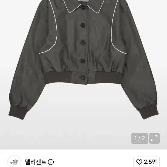 [BUNJANG] Delicent Leather Piping Crop Jumper Charcoal / 델리센트 레더 파이핑 크롭 점퍼 차콜